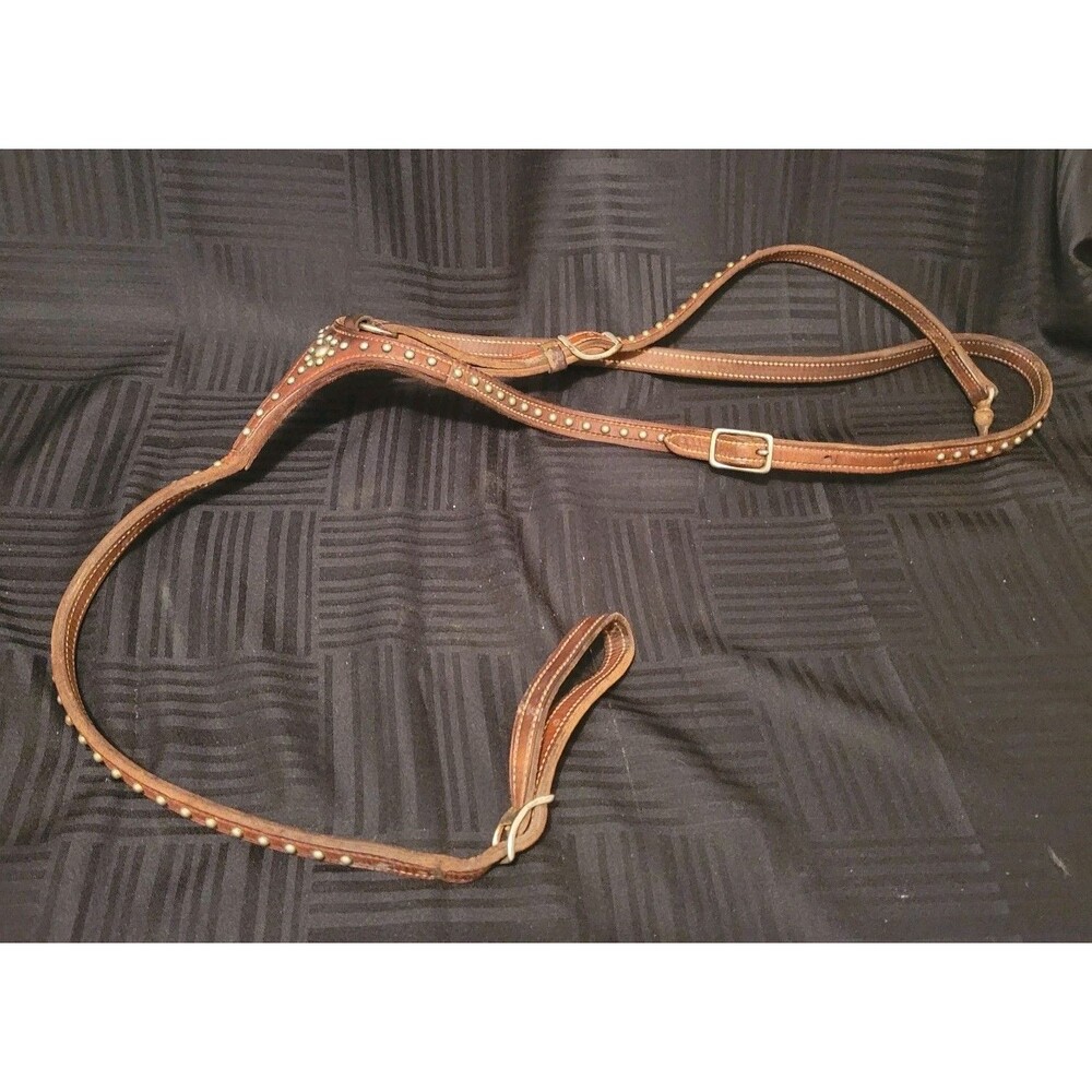 Leather Western Horse Breast Plate With Tie Down Brass Studs